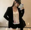 Chaqueta cárdigan negra para mujer, fina, holgada, casual, de longitud media, top de punto adelgazante para otoño e invierno