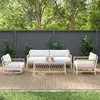 Sofá Moderno de Exterior Patio Balcón Terraza Sofá Tejido de Ratán Combinación de Mesa de Centro de Roca Muebles de Exterior Impermeables Nórdicos