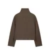 Comercio Electrónico Transfronterizo Europeo y Americano Moda Femenina Nueva de Otoño Versátil Color Sólido Cuello Alto Manga Larga Chaqueta Corta Abrigo