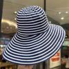 Sombrero de Pescador Plegable de Verano a Rayas para Mujer Nuevo Sombrero Largo con Protección Solar Moda Sombrero Cubo Sombrero Solar para Cabeza Grande Rizo