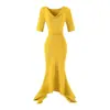 Vestido de Verano de Curva Fluida con Escote Drapeado, Mangas de Tres Cuartos, Cintura Elástica Ajustada, Estilo Sirena, Estilo Puro Deseo Sexy, Vestido Bodycon