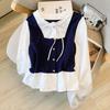 Guangzhou Treze Linhas Estilo Popular de Alta Qualidade ~ Camisa Feminina Manga Longa Falsa de Duas Peças Petite, Top Nicho com Design de Outono