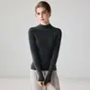 Suéter de cashmere canelado de gola semi-alta simples e elegante para mulheres, cor sólida, caimento justo, macio, suéter base de lã de manga comprida