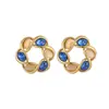 Pendientes Retro Populares Transfronterizos de Piedra Ojo de Gato, Pendientes Elegantes de Acero Inoxidable, Pendientes Geométricos Redondos de Acero de Titanio
