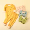 Pijama infantil com forro de fleece, espessado, estampa de desenho animado, e roupa de casa, conjunto de roupa íntima térmica para meninos e meninas