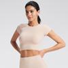 Ropa de Yoga Transfronteriza Europea y Americana Tops Deportivos para Mujer Ajustados al Hombro Derecho Color Puro Fitness Corto Ombliguera Camisetas Casuales de Manga Corta