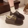 Invierno 2026 Nuevo Estilo Petite Aumento de Altura Hebilla de Cuero Forro de Felpa Mocasines de Moda Suela Gruesa Sin Cordones Cálidos Zapatos de Algodón