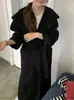 Abrigo de lana y cachemira con capucha, doble cara, para mujer, de longitud media, nuevo estilo otoño/invierno, diseño coreano, alta gama, corte holgado, abrigo de lana estilo chal