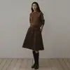 Saia Retrô de Veludo Cotelê para Mulheres no Outono e Inverno Nova Saia Midi de Cintura Alta Evasê Versátil Saia Guarda-Chuva de Cinco Pontos