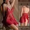 Yiyue lingerie sexy camisola de noite puro desejo sexy tentação de renda quente transparente pijama com abertura uniforme solto 8825