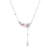 Collar Nuevo Flor de Durazno Primavera de Plata de Ley S925 para Mujer Esmalte Goma Flor de Durazno Colgante Cadena Dulce Flor Dios Clavícula