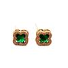 Pendientes de Flor de Cuatro Hojas Microincrustados con Aguja de Plata S925 para Mujer, Pendientes de Circonita Verde, Pequeños Clips para Orejas Ligeros de Lujo Estilo Chanel sin Perforación