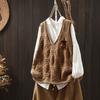 Chaleco de Punto de Algodón con Cuello en V de Flores Hecho a Mano para Mujer, Chaleco Holgado que Cubre la Carne, Otoño, Vintage, Artístico, Casual, sin Mangas