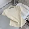 Camiseta de Punto de Manga Corta Cuadrada con Parche de Encaje Francés Dalan Knitwear para Mujer, Top de Verano Dulce y Adelgazante