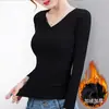 Camisa Grossa Preta para Mulheres no Outono e Inverno Nova Camiseta de Veludo para Usar por Baixo Manga Longa Slim Quente Tamanho Grande Top Camiseta Dropshipping