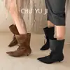 Botas de Bruja con Cordones Puntiagudos Season Simple para Mujer 2026 Nuevas Botas de Cuero con Perímetro de Pantorrilla Grande y Tacones Finos para Uso en Exteriores Botas Adelgazantes