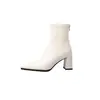 Botas finas de pu femininas botas elásticas outono e inverno novo estilo coreano bico fino zíper traseiro salto alto grosso 7cm botas elásticas de tornozelo femininas