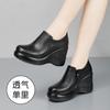 Zapatos de Cuero de Vaca con Cuña de Suela Gruesa de una Sola Capa para Mujer de Tacón Alto con Suela Blanda Zapatos Pequeños de Cuero para Primavera y Otoño Zapatos de Boca Profunda Botines Descalzos con Forro de Lana Cremallera