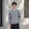 Também Pare de Falsos Suéter de Tricô Canelado Gola V Patchwork Duas Peças Outono Inverno Masculino Pulôver Solto Camada Base Top Casual