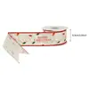 Cinta de lino sintético con borde de alambre en stock para decoración navideña, lámina dorada y plateada impresa con purpurina, para hacer guirnaldas y moños