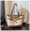Bolso de Mano Minimalista de Cuero Bicolor para Mujer 2026, Bolso de Hombro de Gran Capacidad para el Trabajo Diario, Bolso de Mano Decorado con Correa de Lujo Ligero