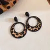 Brincos Vintage de Couro Maillard Estampado de Leopardo Estrela de Cinco Pontas Oval Quadrado Luxo Leve de Alta Qualidade Elegantes para Outono e Inverno