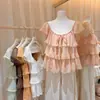 Blusa Cuadrada de Gasa con Patchwork de Encaje para Mujer, Blusa Elegante de Verano Estilo Coreano con Mangas Acampanadas, Top Elegante Estilo Francés