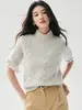 Suéter de punto de ochos de cachemira simple y retro de manga corta y cuello alto para mujer, nueva colección de otoño 2026, top entallador de manga corta