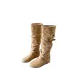 Botas Altas Nuevas Retro Primavera/Otoño 2026 Punta Redonda Tacón Oculto Hebilla Superficie Suave Caídas Por Encima de la Rodilla Botines de Moda