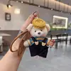 Overol Rayado Creativo Llavero de Oso de Peluche Camiseta de Moda Muñeco de Dibujos Animados Colgante Decorativo para Bolso
