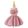 Vestido Formal de Duas Peças para Meninas 2026 com Design Floral Tridimensional, Saia com Flor em Botão Volumosa, Vestido de Festa para Performance do Dia das Crianças, Vestido de Princesa