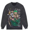 One Piece Desenho animado japonês oversize lavado Batik Old American Retro camiseta de manga comprida