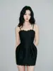 Falda de Flor de Capullo con Tirantes de Encaje Avenemen/Vestido Acinturado Falda Corta Falda Negra Vestido Negro Pequeño para Mujer Verano