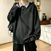 Camisa polo masculina de manga comprida com gola xadrez, coleção de outono, peso pesado, corte solto, estilo preppy, peça interna da moda estilo americano