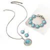 Conjunto de Joias de Metal Esmaltado Turquesa Estilo Metal Europeu e Americano Transfronteiriço Brincos Pulseira com Padrão Antigo Esculpido