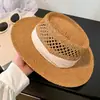 Sombrero de Paja Hueco Estilo Old Money para Mujer, Sombrero de Playa de Verano, Vacaciones en la Playa, Estilo Británico, Elegante, Sombrero de Copa Plana que Adelgaza el Rostro