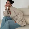 Camisa Rayada Casual Nueva Primavera 2025 para Mujeres Europeas y Americanas, Cuello en V, Holgada, Simple, Versátil, Manga Larga, Top de Tirantes