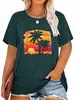 Tamanho UE Algodão TMKShop Edição Limitada Top Feminino Camiseta Estampa Retro Fofa Nascer do Sol Profundo