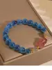 Pulseira de Ágata Coração de Açúcar Azul Cristal Natural Estilo Étnico Cristal Morango Pixiu com Contas como Presente para Colegas e Melhores Amigas