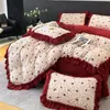 Estilo Retro Maillard Felpa Terciopelo de Leche Juego de Cama de Cuatro Piezas Invierno Engrosado Encaje Terciopelo Coral Funda Nórdica Sábana