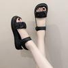 Sandalias de Tacón Grueso con Hebilla de Una Línea para Mujer 2025 Primavera Nueva Moda Versátiles Sandalias Plisadas de Punta Abierta para Uso Exterior