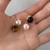 Brincos de pérolas assimétricas Maillard Tiger Eye S925 brincos de agulha de prata simples e elegantes brincos femininos retrô de alta qualidade