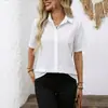 Camisa casual de manga corta para mujer, talla grande, estilo europeo y americano transfronterizo, simple, transpirable, con cuello, elegante y versátil, para el trabajo y el ocio