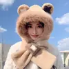 Chapéu de Ursinho Inverno Fofo Cachecol Luvas Peça Única Inverno Capuz de Pescoço Máscara Feminina Quente Celebridade da Internet Conjunto de Quatro Peças