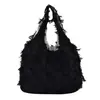 Bolsa de Lona Branca Tie-dye com Franjas, Off-White, para Estudantes, Feminina, Bolsa Colete, Grande Capacidade, Artesanato Tie-dye Artístico