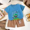 Conjunto Curto de Algodão Puro para Crianças, Blusa T-shirt para Meninos, Shorts de Verão para Meninas, Conjunto de Duas Peças com Desenho para Exportação para Crianças Pequenas e Médias