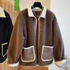 Abrigo de Lana de Cordero para Mujer, Nuevo Estilo Coreano de Invierno, Corte Holgado, Adelgazante, Engrosado, Cálido, Tallas Grandes, Abrigo de Piel Patchwork