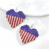 Pendientes de Corazón Estilo Europeo y Americano con Pedrería de Bandera Americana para Mujer, Pendientes de Moda Retro Exagerados con Pedrería Completa para el Día de la Independencia