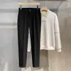 Calça de Lã Masculina Outono e Inverno Tamanho Grande Espessada Reta Cintura Elástica Barra Afunilada Slim-fit Calça Casual