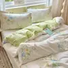 Conjunto simples e fresco de quatro peças 100% algodão, capa de edredom de algodão puro, lençol de baixo, conjunto de cama para dormitório estudantil, conjunto de três peças